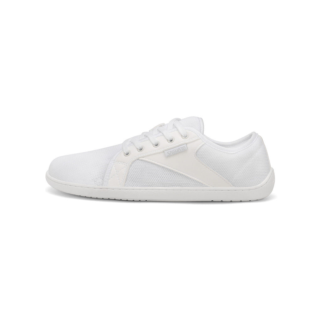Pantof barefoot alb BareStep Bloom White, profil lateral și material textil respirabil