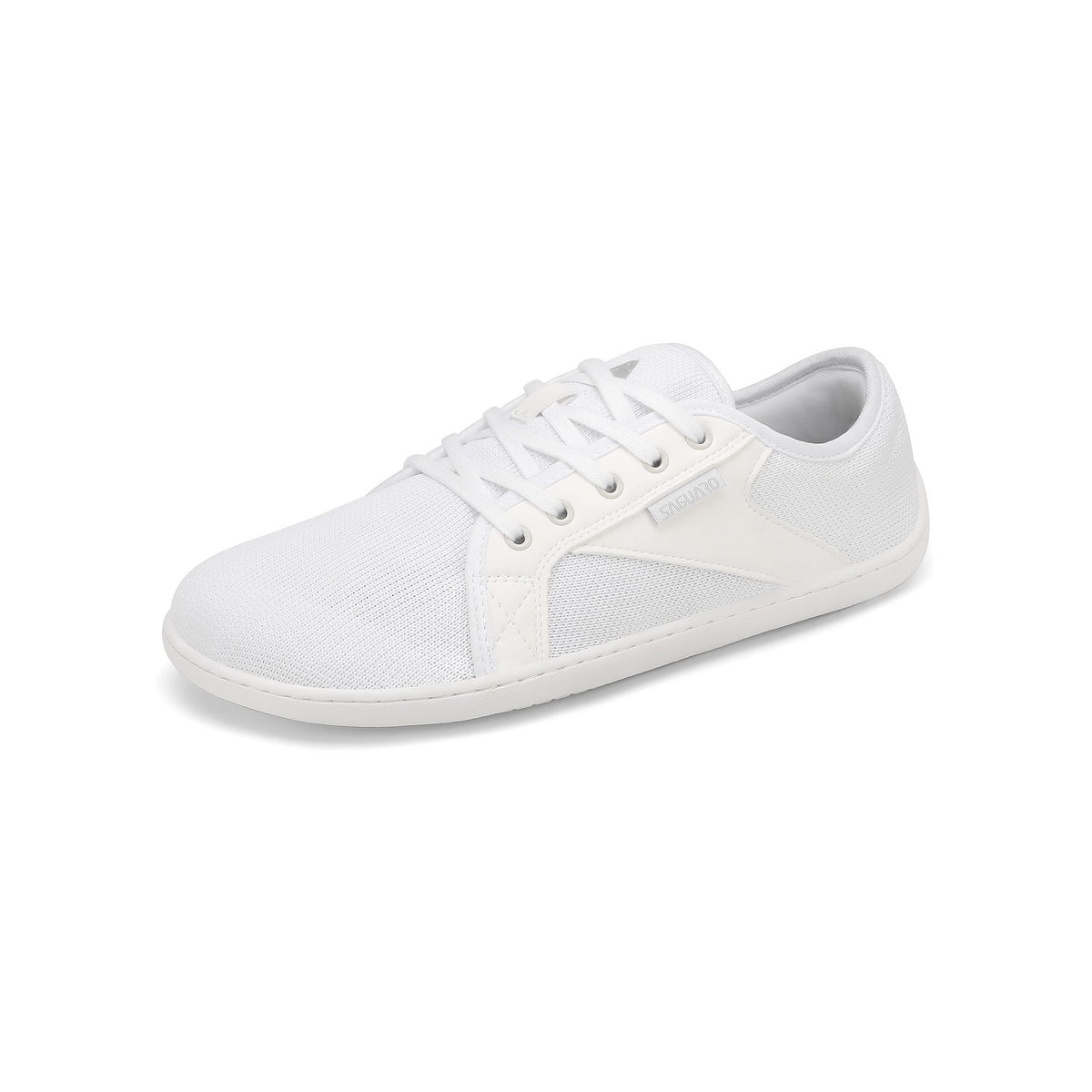 Pantof barefoot alb BareStep Bloom White, vedere trei sferturi și material textil