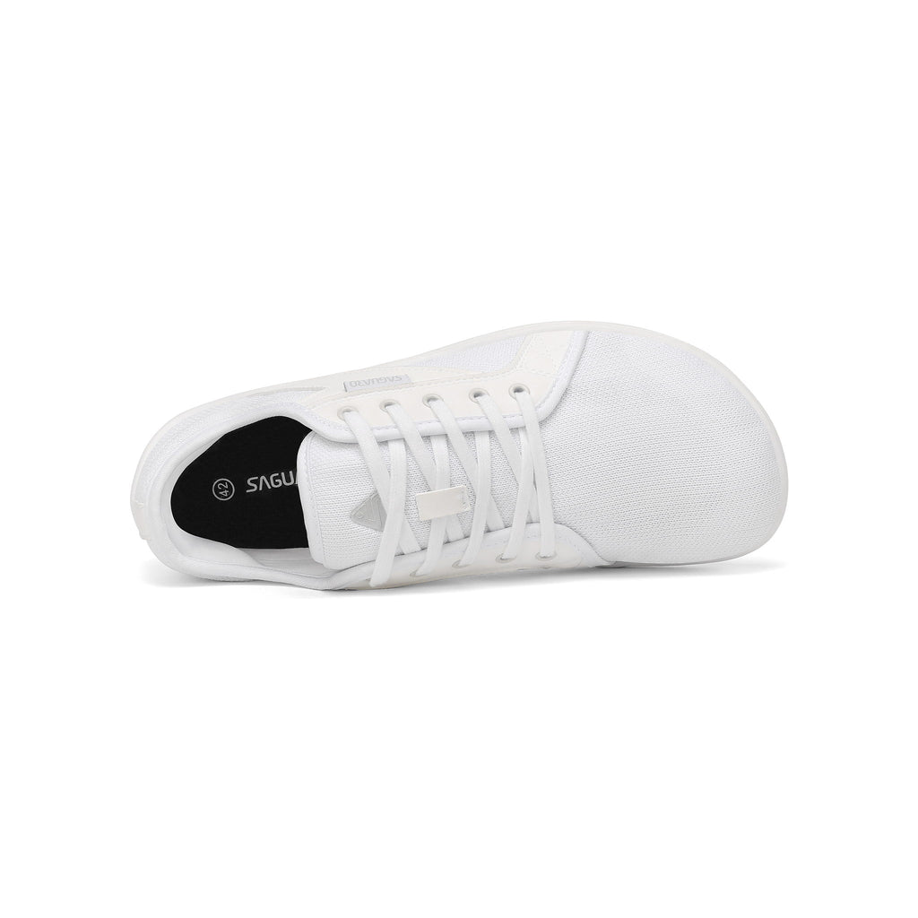 Pantof barefoot alb BareStep Bloom White, vedere de sus și toe box larg