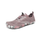 Pantof barefoot roz BareStep Grace Rosy, vedere trei sferturi și sistem elastic de ajustare