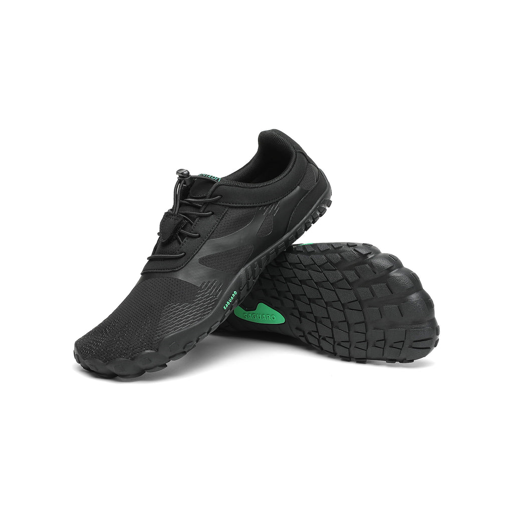 Pantofi barefoot negri BareStep Vitality Black, vedere trei sferturi cu talpă flexibilă